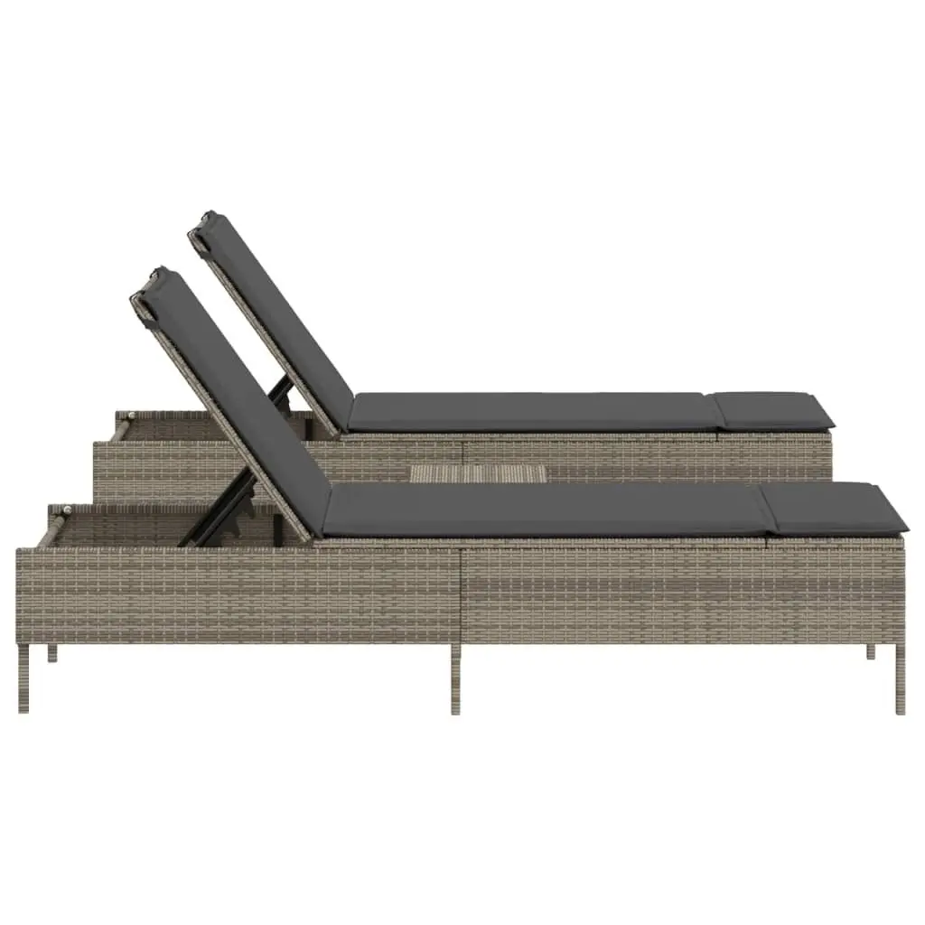 Sun Lounger Set 3 Piece Grey Adjustable Backrest Padded Cushions