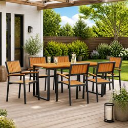 Contemporary 7-Piece Acacia Garden Dining Set in Black