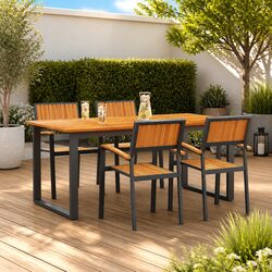 Garden Dining Set 5 Pieces Black Outdoor Furniture Rectangular Table Chairs