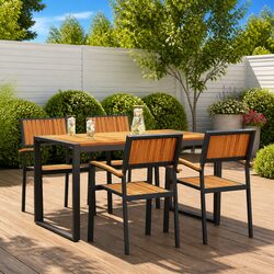Garden Dining Set 5 Piece Black Rectangular Outdoor Table Chairs with Backrest