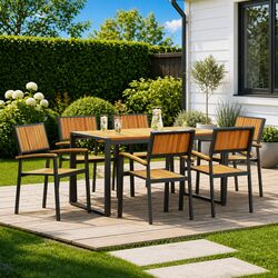 Rectangular Black Acacia Outdoor Dining Set for Patios