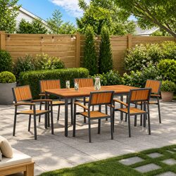 Garden Dining Set 7 pcs Black Acacia Wood Table Chair Outdoor Furniture Patio