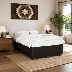 Queen Bed Frame in Black Faux Leather for Elegant Spaces
