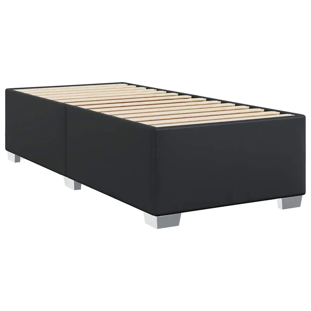 King Single Bed Frame Black Supportive Faux Leather with Slats