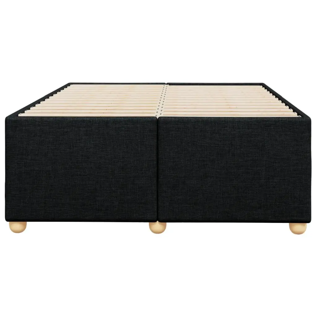 Double Bed Frame Black Fabric Upholstered Wooden Slats Support