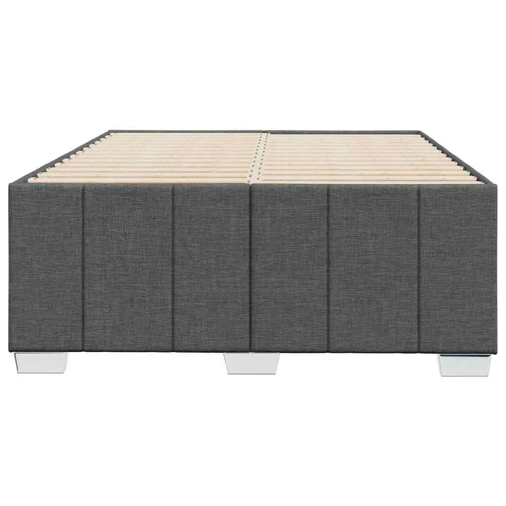 Double Bed Frame Grey Fabric Wooden Slats Support Bedroom Furniture