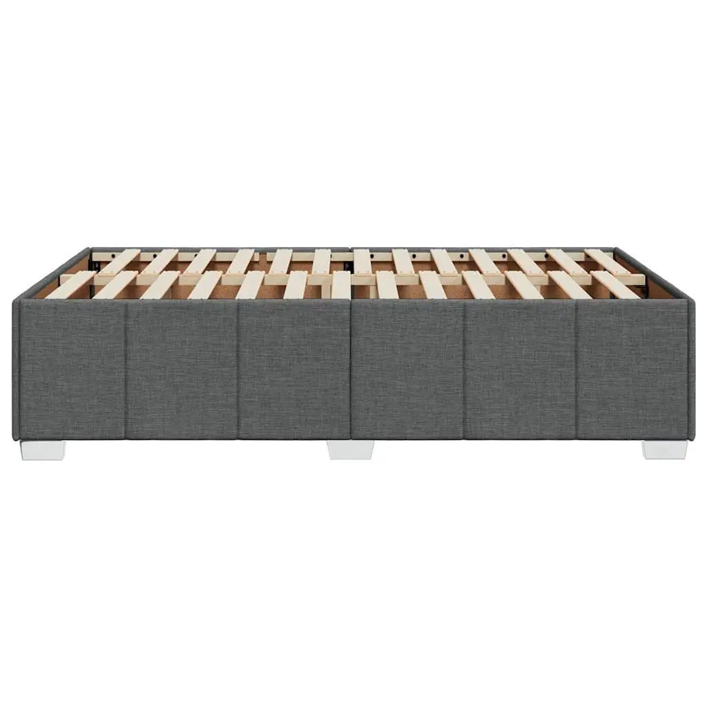 Double Bed Frame Grey Fabric Wooden Slats Support Bedroom Furniture