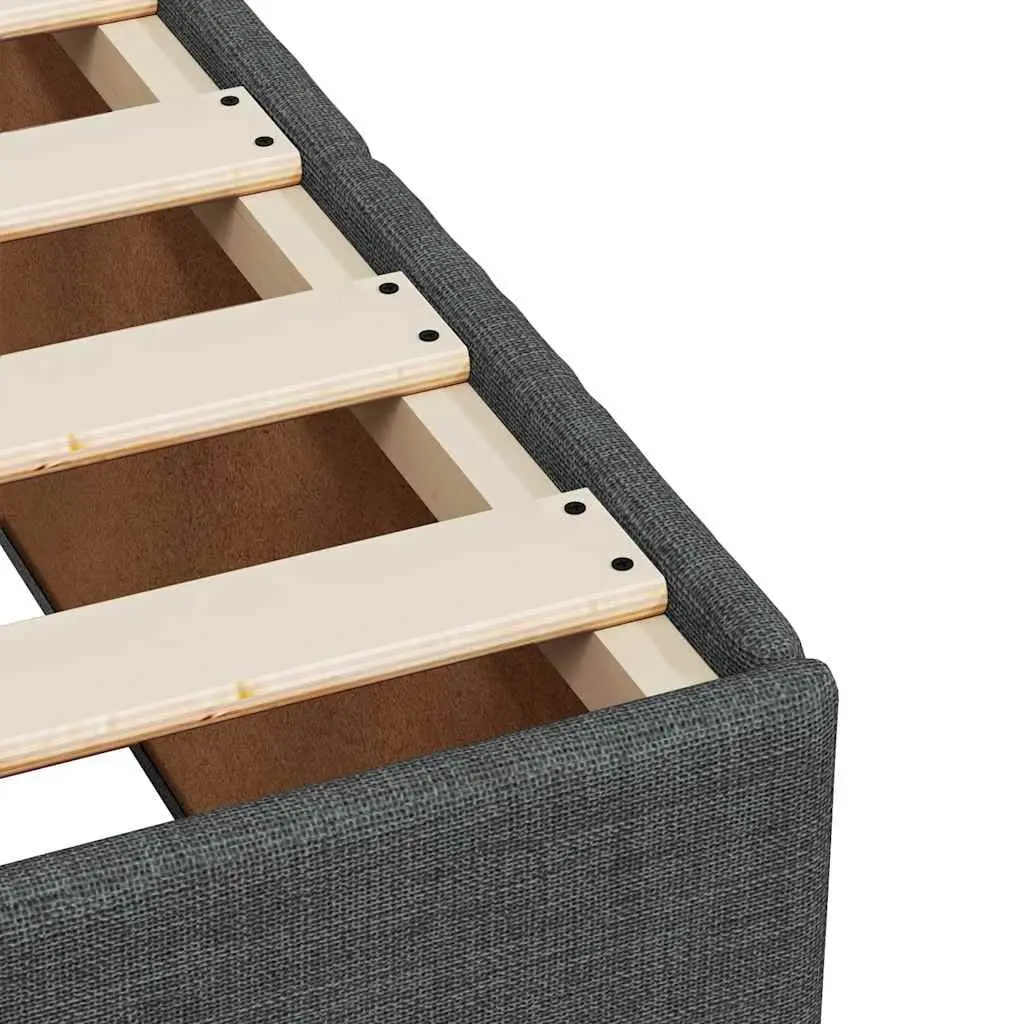 Double Bed Frame Grey Fabric Wooden Slats Support Bedroom Furniture