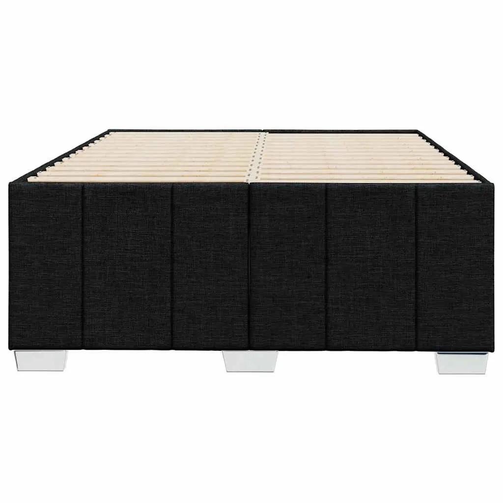 Double Bed Frame Black Fabric Upholstered Slat Base Support