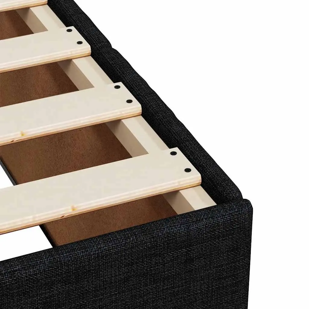 Double Bed Frame Black Fabric Upholstered Slat Base Support