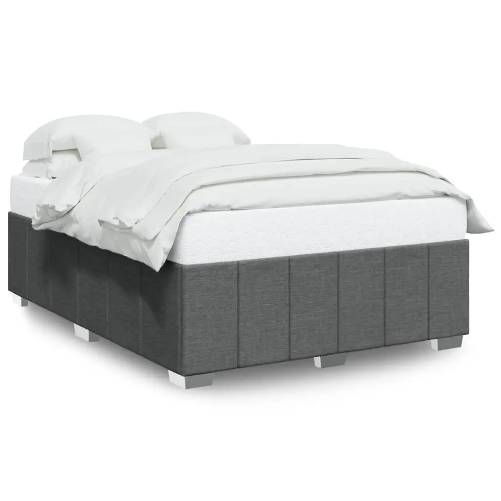 Queen Size Bed Frame Upholstered Dark Grey Fabric with Slat Support System