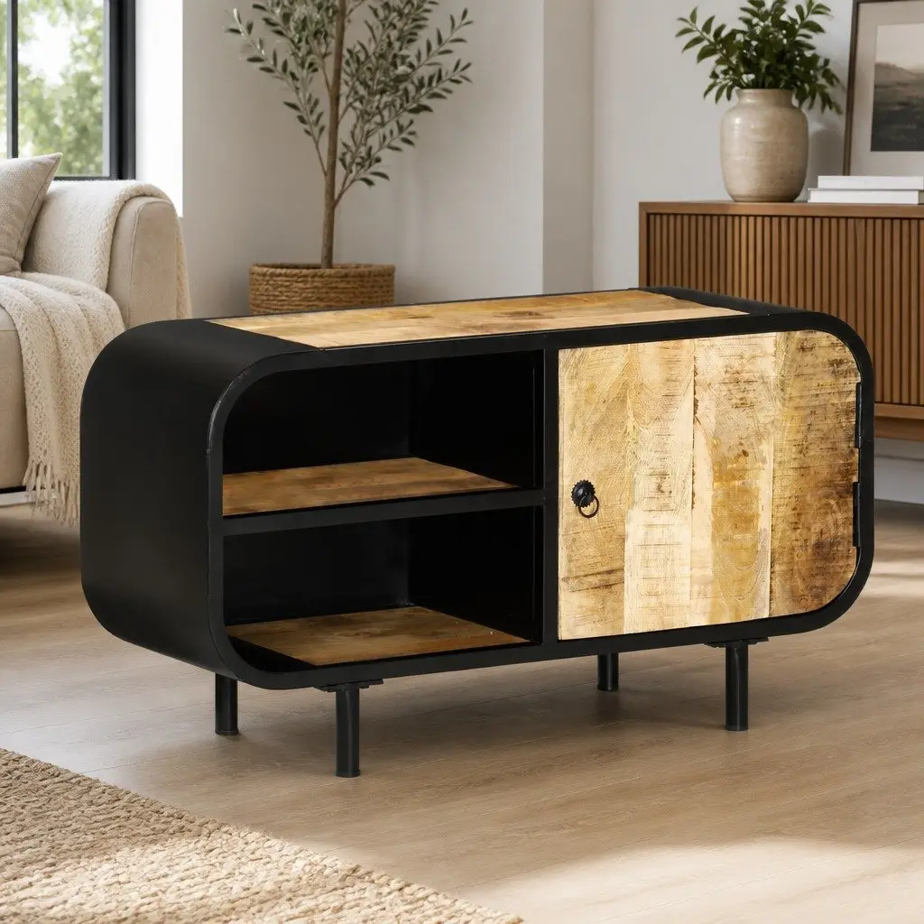 TV Cabinet 90x30x48 cm Brown Wooden Storage Unit Industrial Style