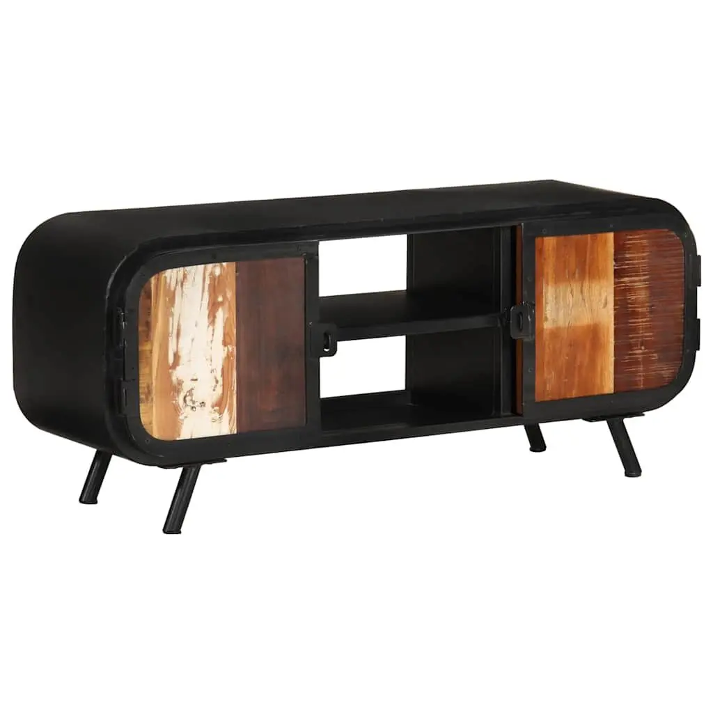 Reclaimed Wood TV Cabinet 110x30x45cm Handmade Vintage Industrial Stand with Side Cabinet Storage