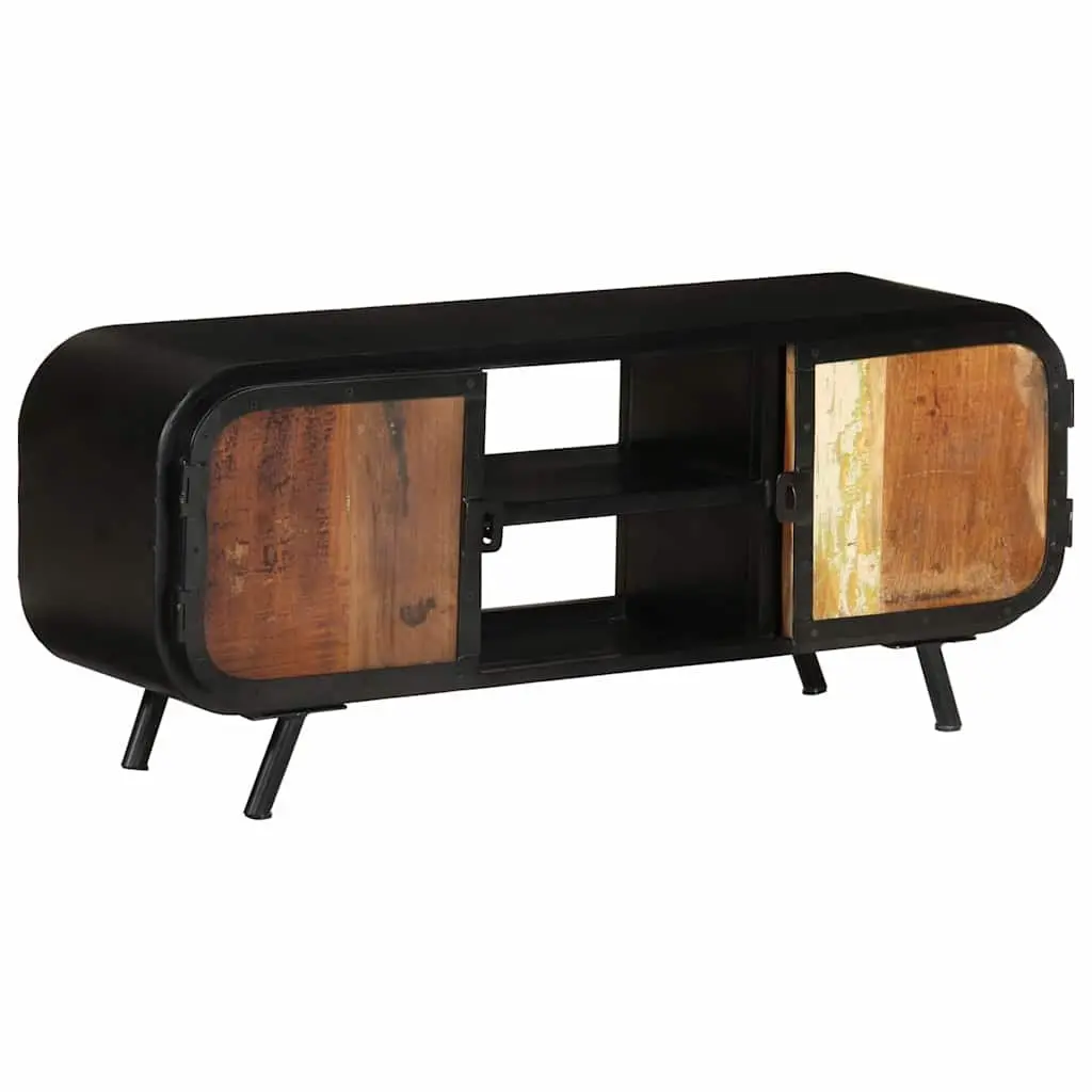 Reclaimed Wood TV Cabinet 110x30x45cm Handmade Vintage Industrial Stand with Side Cabinet Storage
