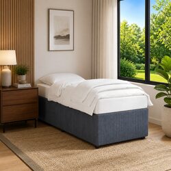 King Single Bed Frame Dark Grey Velvet Slat Base Bedroom Furniture