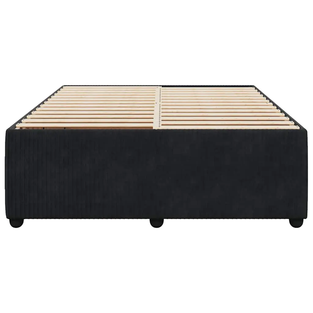 Double Bed Frame Black Velvet Upholstered Supportive Base
