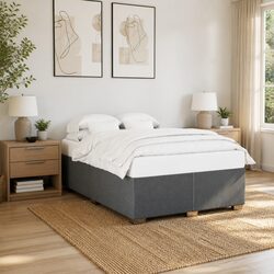 Box Spring Bed Double with Pocket Mattress Grey Fabric Frame Slats Support