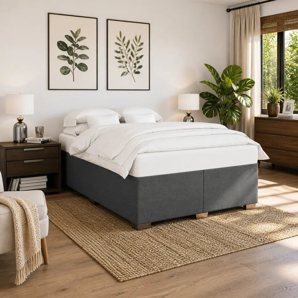 Queen Bed with Pocket Spring Mattress and Removable Topper Light Grey Fabric