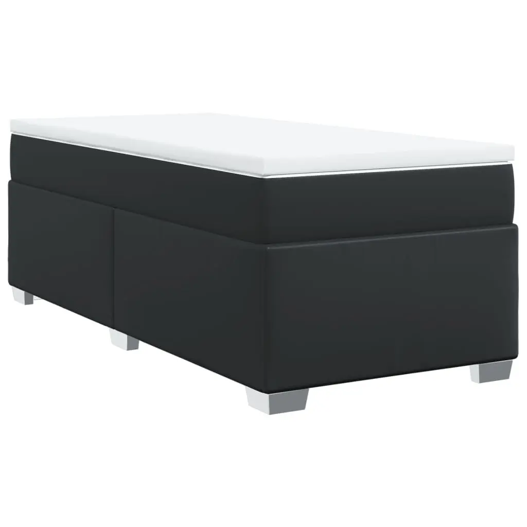 Pocket Spring Mattress Bed King Single Black Faux Leather Frame with Removable Cover and Mattress Topper