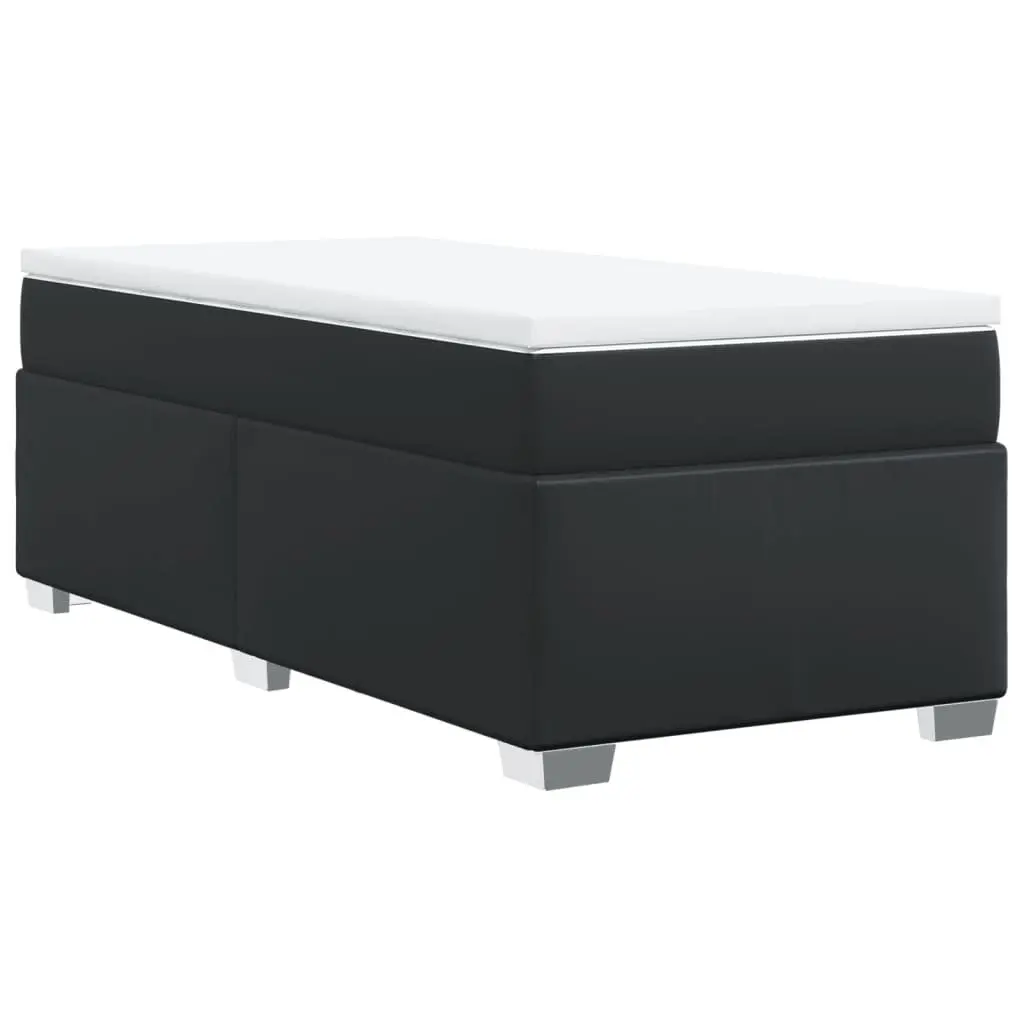 Pocket Spring Mattress Bed King Single Black Faux Leather Frame with Removable Cover and Mattress Topper