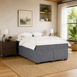 Box Spring Bed with Pocket Spring Mattress Double Grey Velvet Upholstered Frame
