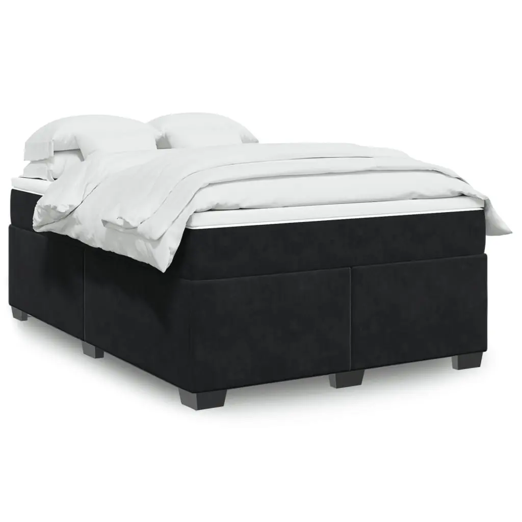 Double Velvet Upholstered Box Spring Bed with Pocket Spring Mattress and Slatted Base