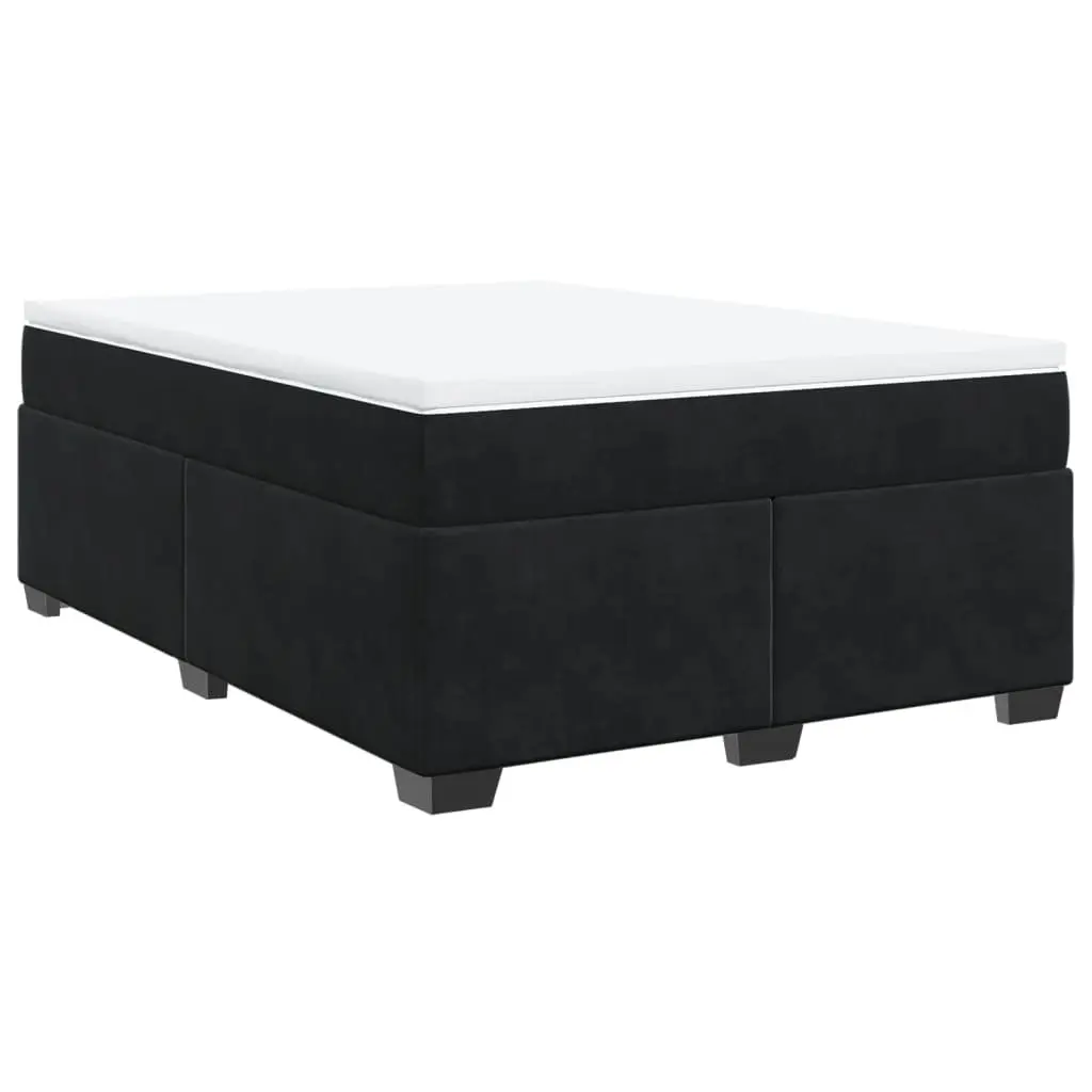 Double Velvet Upholstered Box Spring Bed with Pocket Spring Mattress and Slatted Base