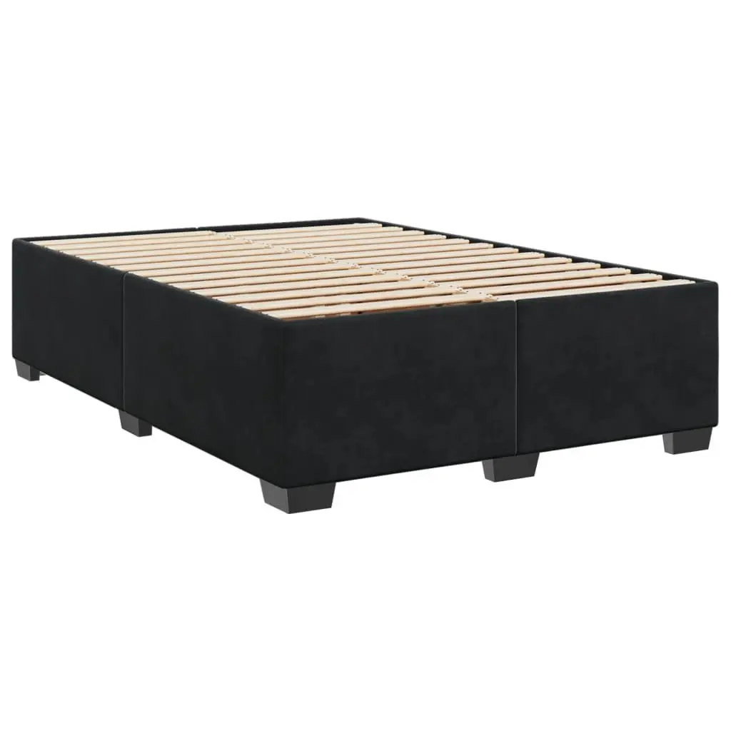 Double Velvet Upholstered Box Spring Bed with Pocket Spring Mattress and Slatted Base