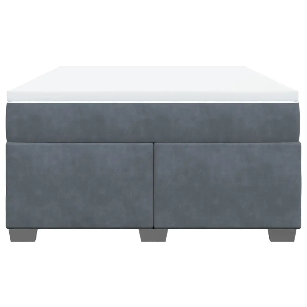 Queen Size Box Spring Bed with Pocket Spring Mattress and Grey Velvet Upholstery