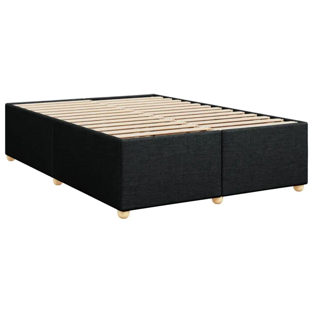Double Box Spring Bed Double Size Pocket Spring Mattress Black Fabric Upholstery