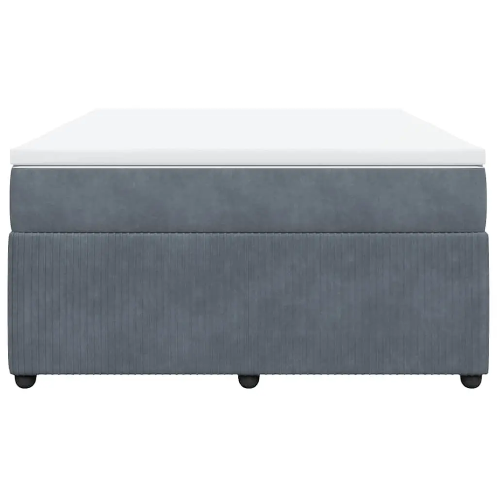 Box Spring Bed Double Grey Velvet Upholstered Frame with Pocket Spring Mattress
