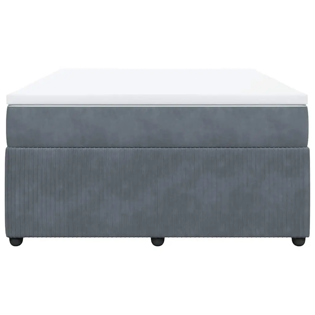 Box Spring Bed Queen Size Grey Velvet Pocket Spring Frame