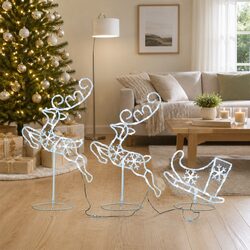 Christmas Flying Reindeer Sleigh Decoration 260cm Acrylic LED Lights Cold White