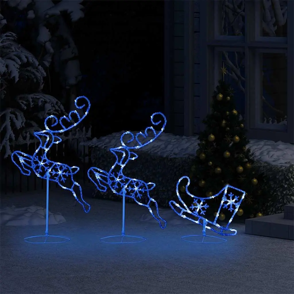 Christmas Sleigh Decoration 260cm Acrylic 72 LED Lights 8 Lighting Effects Indoor Outdoor Blue
