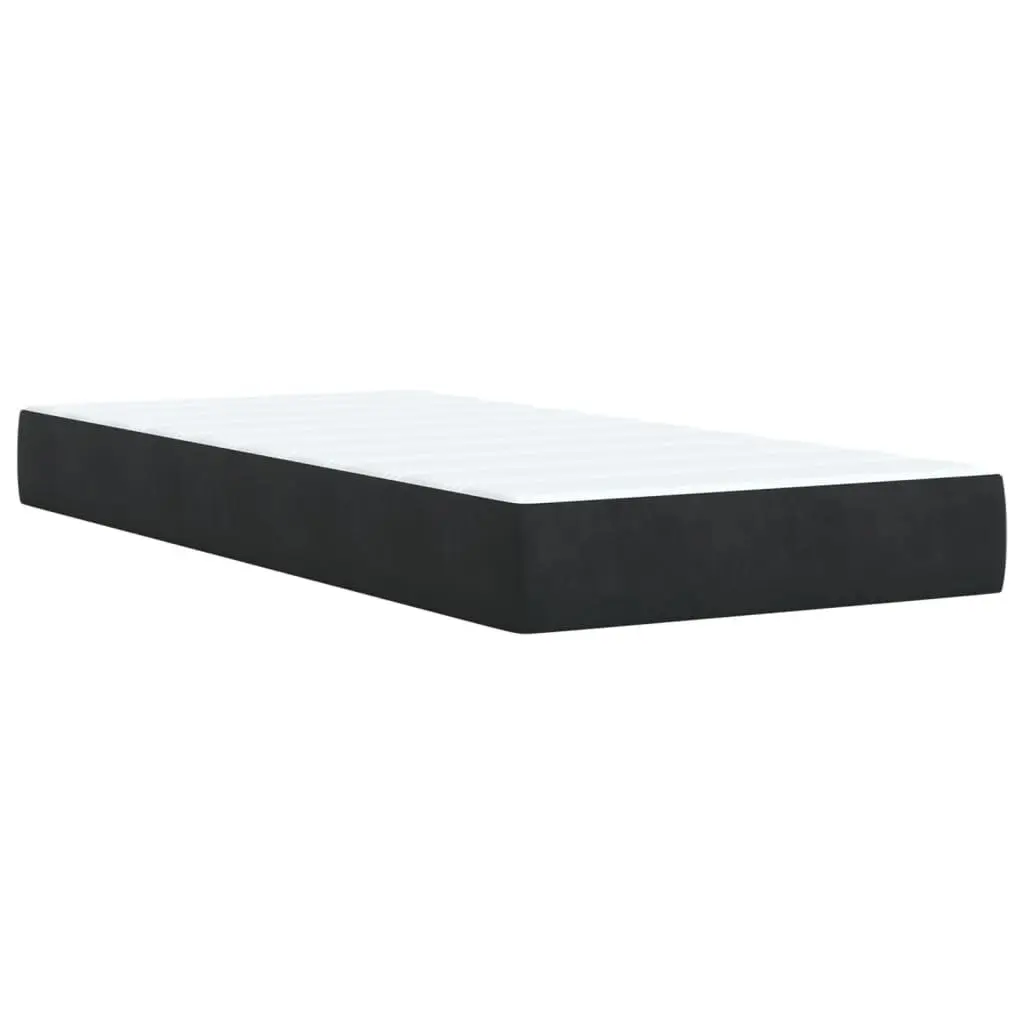 King Single Box Spring Bed Black Fabric Frame Pocket Spring Mattress Slatted Base