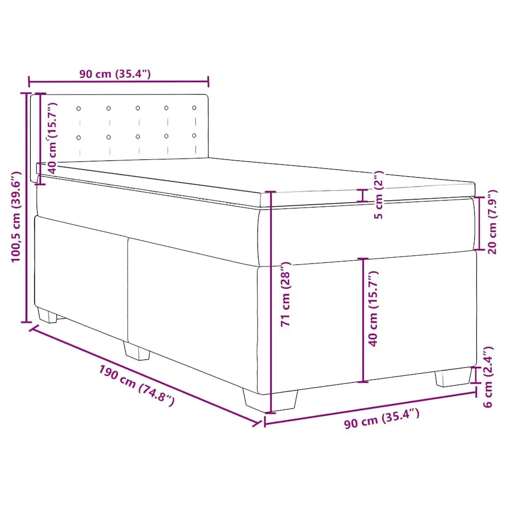 King Single Box Spring Bed with Pocket Spring Mattress Black Fabric Frame Slats