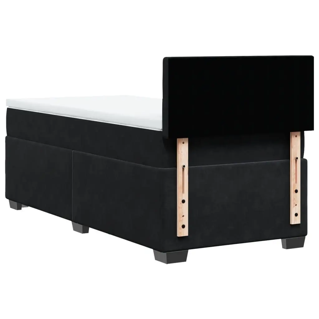 King Single Box Spring Bed with Pocket Spring Mattress Black Fabric Frame Slats
