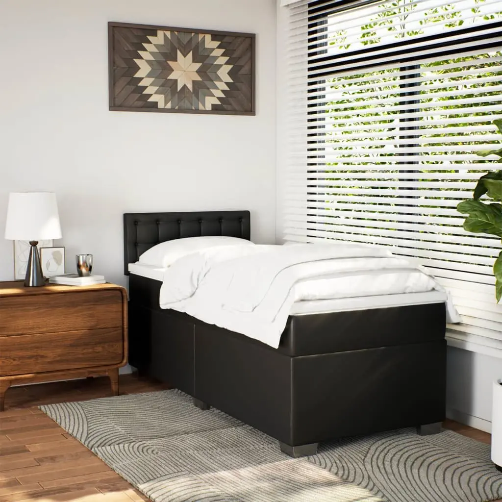 King Single Box Spring Bed with Pocket Sprung Mattress Faux Leather Frame
