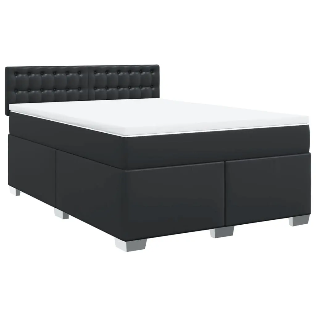 Queen Bed Frame Faux Leather Black with Integrated Pocket Spring Mattress and Slatted Base