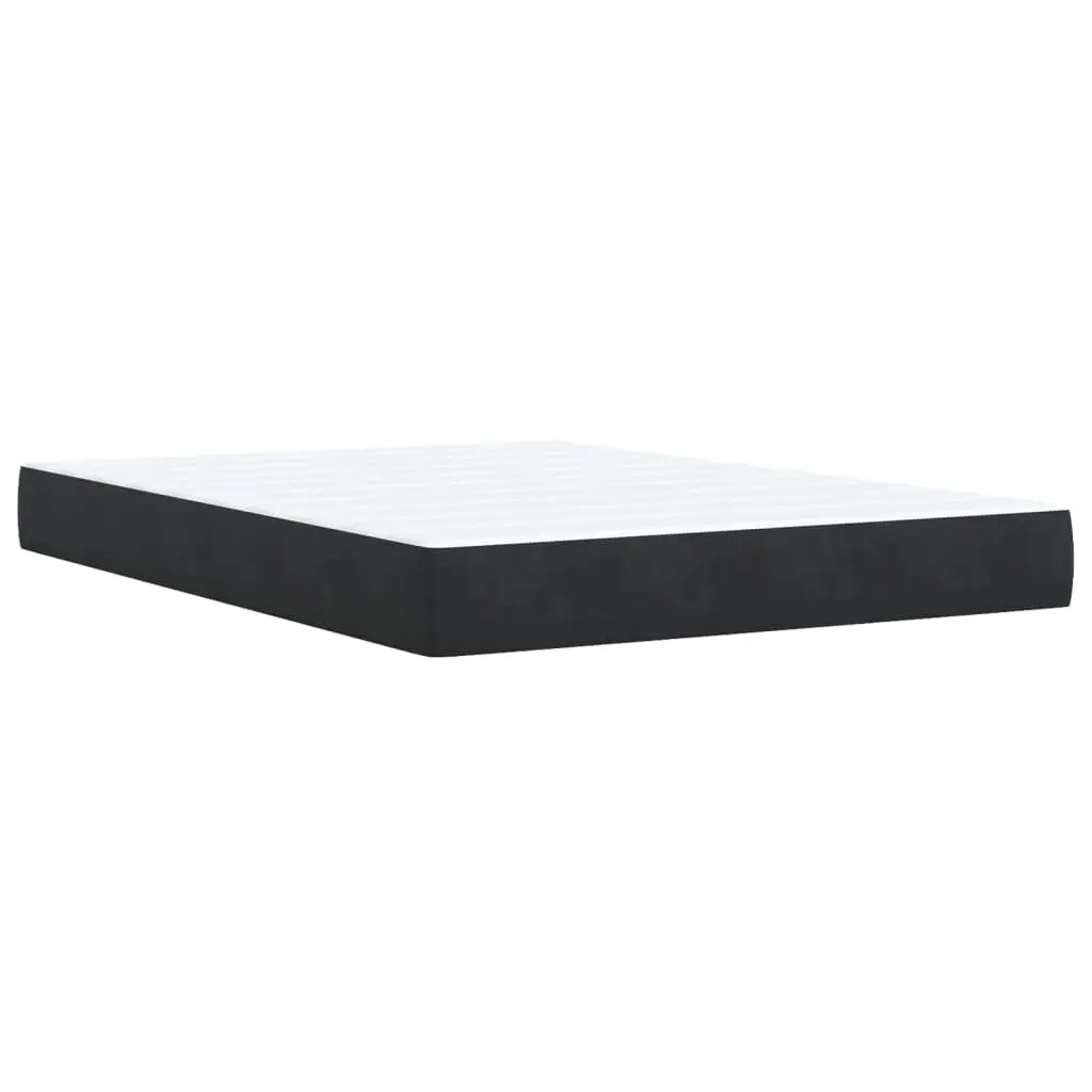 Queen Bed Frame Faux Leather Black with Integrated Pocket Spring Mattress and Slatted Base
