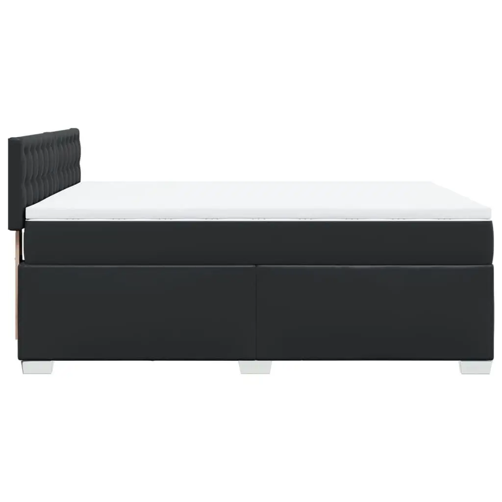 Queen Bed Frame Faux Leather Black with Integrated Pocket Spring Mattress and Slatted Base