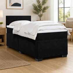 Box Spring Bed with Pocket Spring Mattress King Single Velvet Upholstered Frame