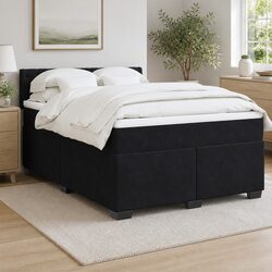 Grey Velvet Double Box Spring Bed