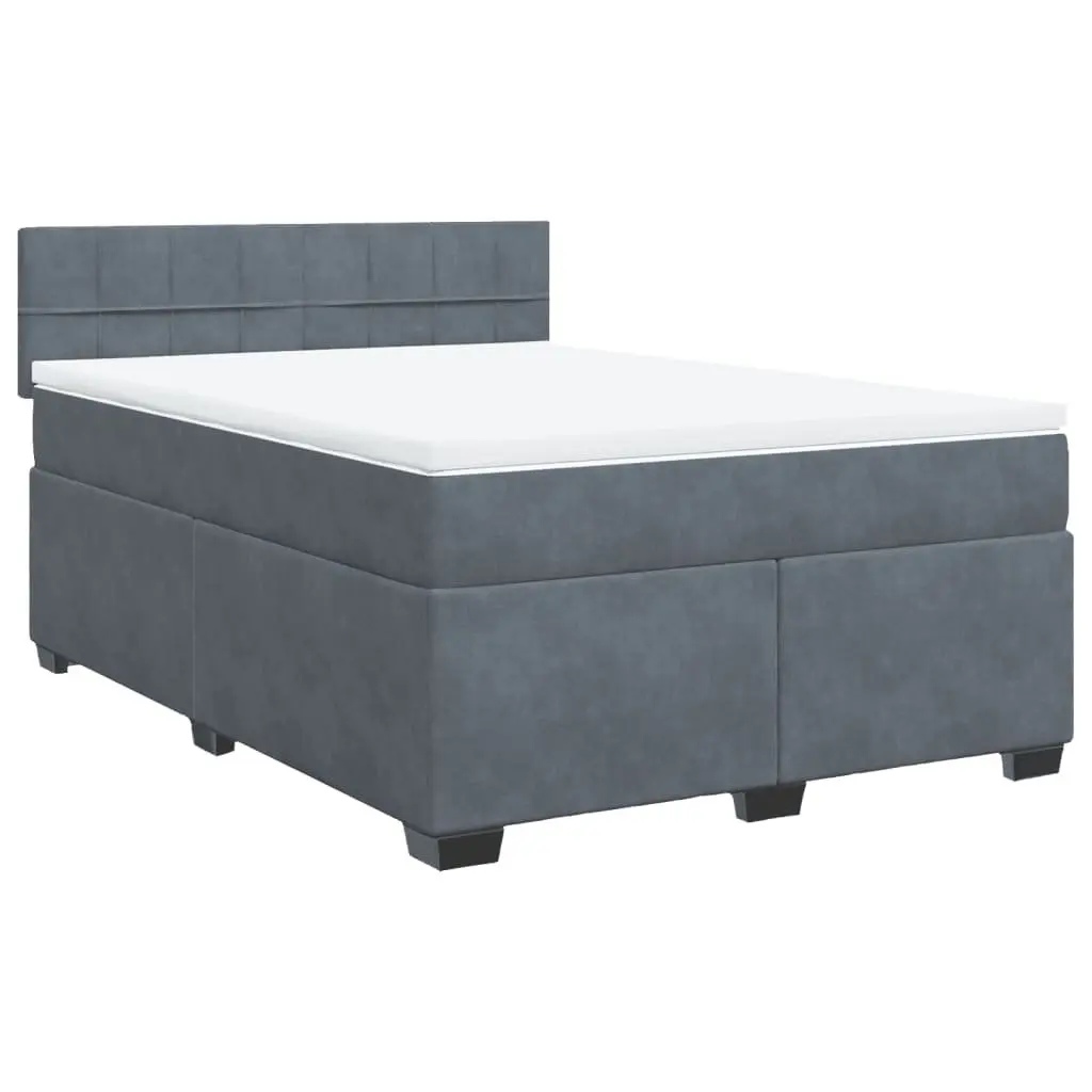 Box Spring Bed Queen Size Pocket Spring Mattress Velvet Upholstery