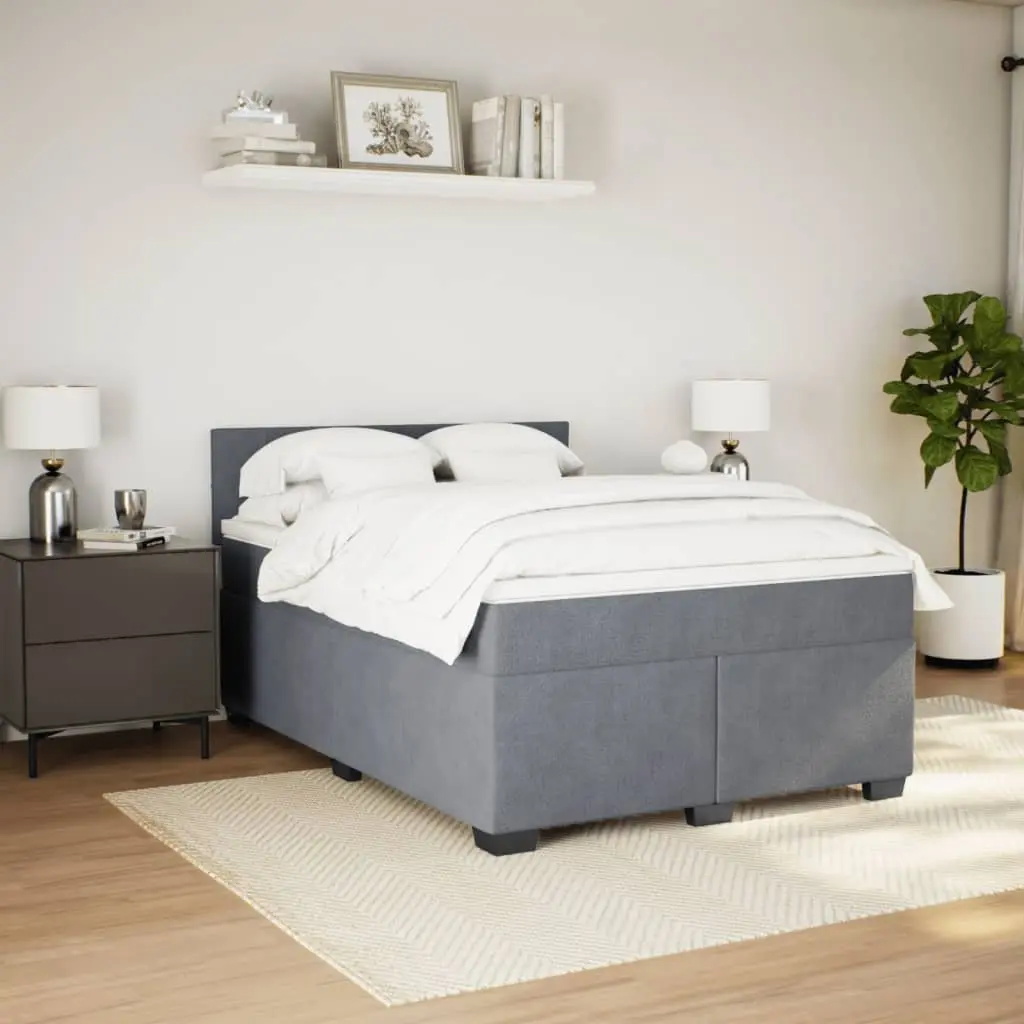 Box Spring Bed Queen Size Pocket Spring Mattress Velvet Upholstery