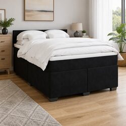 Queen Box Spring Bed with Pocket Mattress Grey Velvet Upholstered Frame