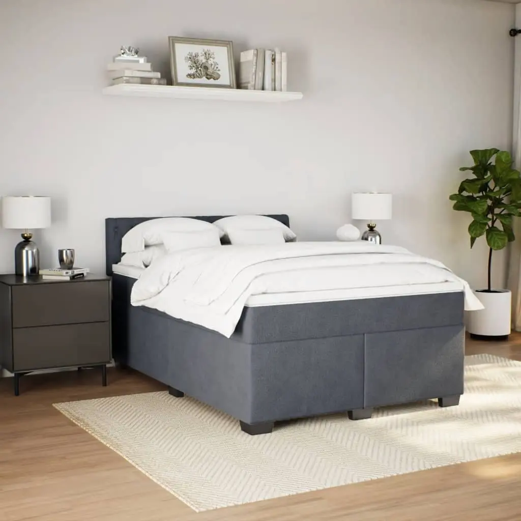 Box Spring Bed Queen Size Velvet Upholstered Frame with Pocket Spring Mattress and Slatted Base