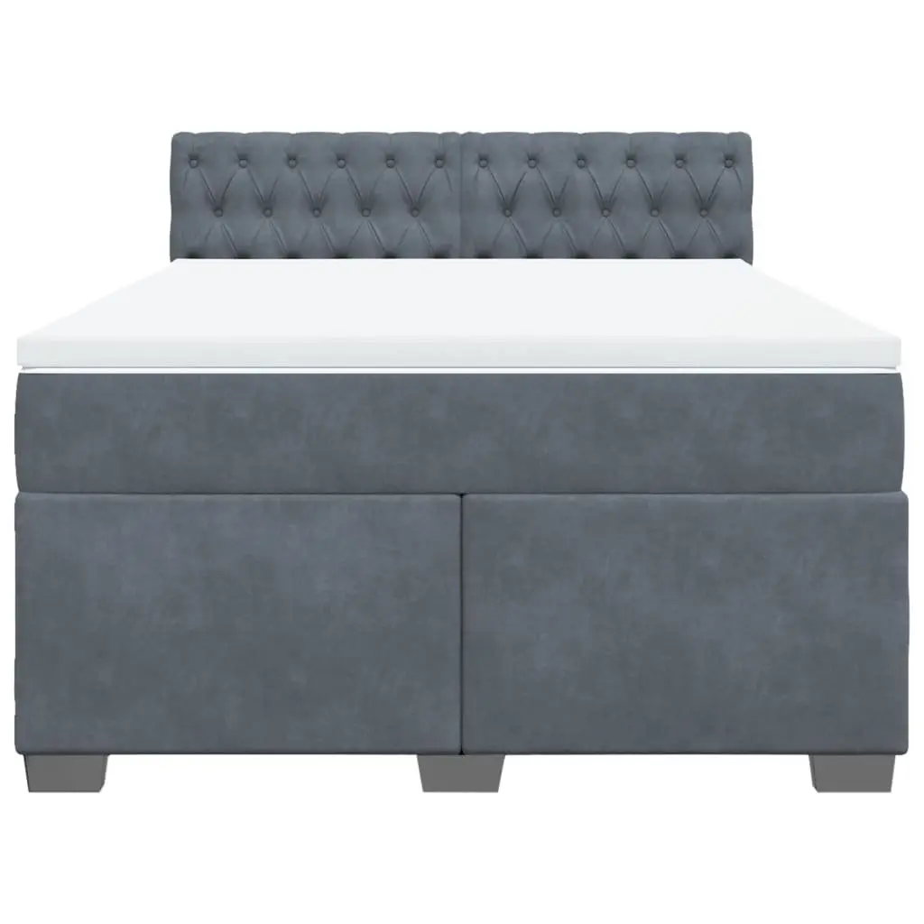 Box Spring Bed Queen Size Velvet Upholstered Frame with Pocket Spring Mattress and Slatted Base