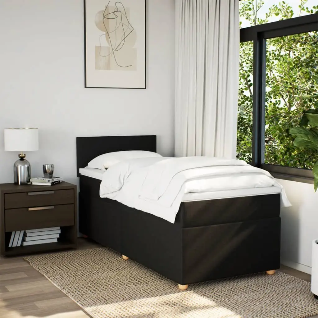 King Single Box Spring Bed with Pocket Spring Mattress Black Fabric Frame