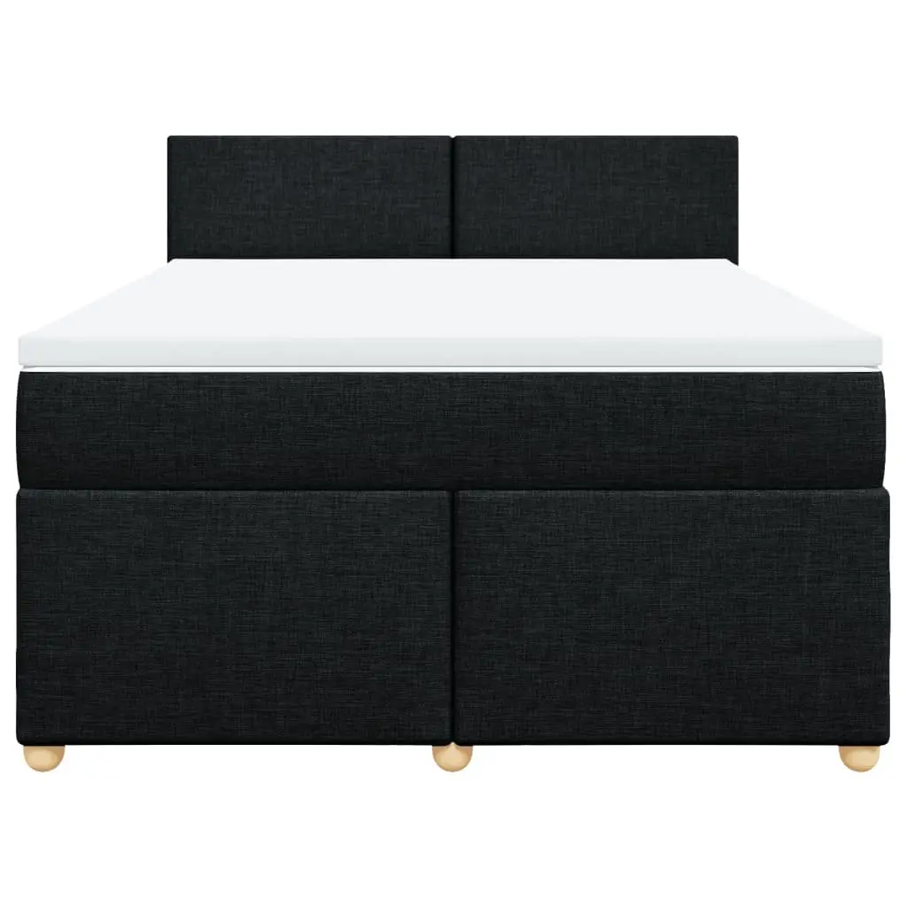 Double Box Spring Bed Double Pocket Spring Mattress Black Fabric Upholstery